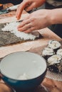 The process of preparing sushi from rice and additional ingredients at home Royalty Free Stock Photo