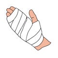 A process of providing first aid to a person in an accident. Bandaging an injured hand Royalty Free Stock Photo