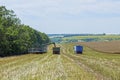 Process of harvesting by harvesters. plants in reapers. truck unloading