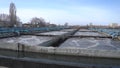 The process of recirculating sediment with a solid contact donkey in a water treatment plant. Industrial water treatment