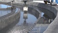 The process of recirculating sediment with a solid contact donkey in a water treatment plant. Industrial water treatment