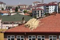 Process of repairing the roof of the building, renovating roof tiles, roof transfer