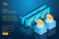 Process of Ripple and Ethereum cryptocurrencies mining. Blockchain technology.