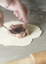 The process of sculpting meat dumplings. Royalty Free Stock Photo