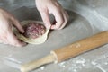 The process of sculpting meat dumplings. Royalty Free Stock Photo