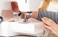 Process of sewing on machine Royalty Free Stock Photo