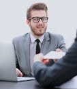 The process of signing documents. Businessman giving to his coll Royalty Free Stock Photo