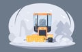 Process of snow removal from road. Tractor with snowplow brush. Winter highway service. Royalty Free Stock Photo