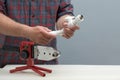 The process of soldering plastic pipes. Royalty Free Stock Photo