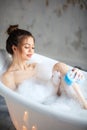 Process of taking bath . woman bathes every day Royalty Free Stock Photo