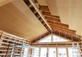 Interior view of a wooden roof structure