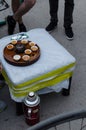 Process of traditional Chinese tea ceremony on the street. Royalty Free Stock Photo