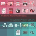 Process of traditional recruitment VS recruitment with ATS applicant tracking system vector