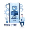 Process updates mobile system on smartphone screen. Upgrade operation system