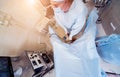 Process of urological surgery operation using laparoscopic equipment. Royalty Free Stock Photo