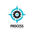 Process - vector business logo template concept illustration. Gear electronic factory sign. Cog wheel icon in rose wind symbol. Royalty Free Stock Photo