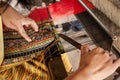 Process of weaving, dyeing, Thaisilk Royalty Free Stock Photo