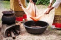 Process of weaving, dyeing, Thaisilk Royalty Free Stock Photo