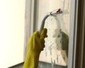 Process of window cleaning by squeegee