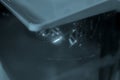 Process working 3D printer close-up. 3D printing from liquid material close-up.