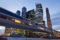 Moscow City business center view below the bridge