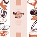 Processed Meat - vector hand drawn banner template.
