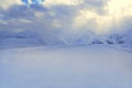 Processed snowcat track, stripes on snow Royalty Free Stock Photo