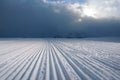 Processed snowcat track stripes on snow Royalty Free Stock Photo