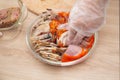 A cold plate prepared for the party with sliced ham and sausages, a set of cold cuts Royalty Free Stock Photo