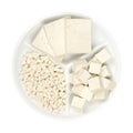 Processed white tofu, soy bean curd, on a white serving platter Royalty Free Stock Photo