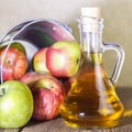 Processing of an agricultural crop of red and green apples. Home canning, healthy diet vegetarian food. Apple cider vinegar, juice Royalty Free Stock Photo