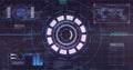 Processing futuristic data, digital interface with circular and grid elements image Royalty Free Stock Photo