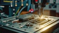 processing a metal workpiece on a CNC milling machine, working in a factory, processing a part on a machine,