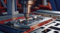 processing a metal workpiece on a CNC milling machine, working in a factory, processing a part on a machine,