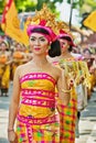 Procession of Balinese women carrying on religious offering Royalty Free Stock Photo