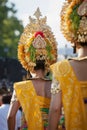 Procession of beautiful Balinese women in traditional costumes