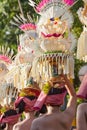 Procession of beautiful Balinese women in traditional costumes