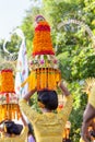 Procession of beautiful Balinese women in traditional costumes Royalty Free Stock Photo