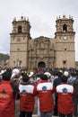 procession catholic at the festival of the Virgin Candelaria, with music and intrument puno peru