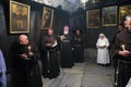 Procession from the church of St. Catherine to the cave in the Basilica of the Birth of Jesus, Bethlehem Royalty Free Stock Photo