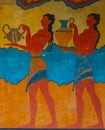 Procession fresco at ruins of Knossos palace in Crete, Greece