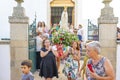 Procession in honor of Santa Sra das Neves, pilgrims carry the litter of Our Lady of Fatima