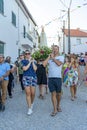 Procession in honor of Santa Sra das Neves, pilgrims carry the litter of Our Lady of Fatima in the village of Malpica do Tejo