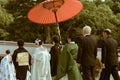 The procession of a Japanese Shinto wedding at the famous Meiji Shrine in Tokyo, Japan. Royalty Free Stock Photo