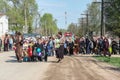 The procession and laying of flowers by schoolchildren to the memorial of fallen soldiers on may 9 in the Kaluga region of