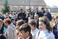 The procession and laying of flowers by schoolchildren to the memorial of fallen soldiers on may 9 in the Kaluga region of