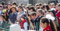 The procession and laying of flowers by schoolchildren to the memorial of fallen soldiers on may 9 in the Kaluga region of