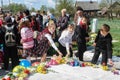 The procession and laying of flowers by schoolchildren to the memorial of fallen soldiers on may 9 in the Kaluga region of