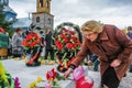 The procession and laying of wreaths at the memorial to fallen soldiers in the Kaluga region of Russia.