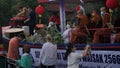 The procession during the Vesak celebration procession is crowded by the congregation. Consisting of monks, congregation